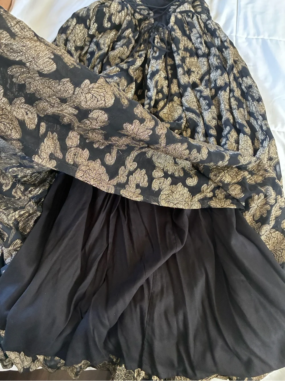 Free people, Charlie Bustier Black & Gold Floral Maxi Dress w/ Spaghetti Straps